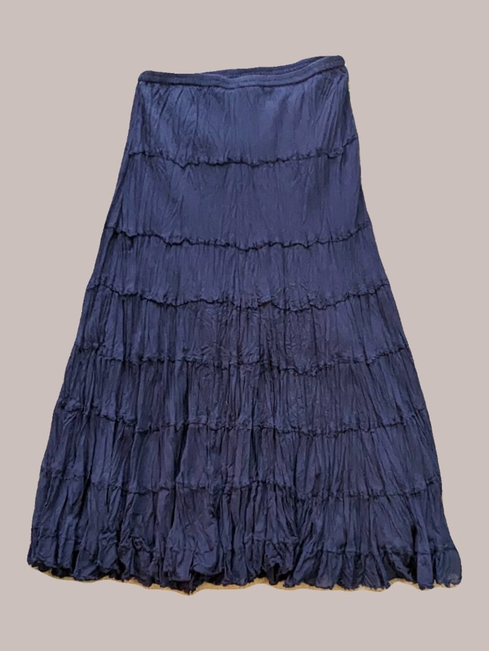 St. Tropez West Navy Cotton Crinkled Skirt Size L Preowned
